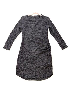 Womens Bodycon Side Ruched Long Sleeve Short Dress Stretch Knit Lined Size L